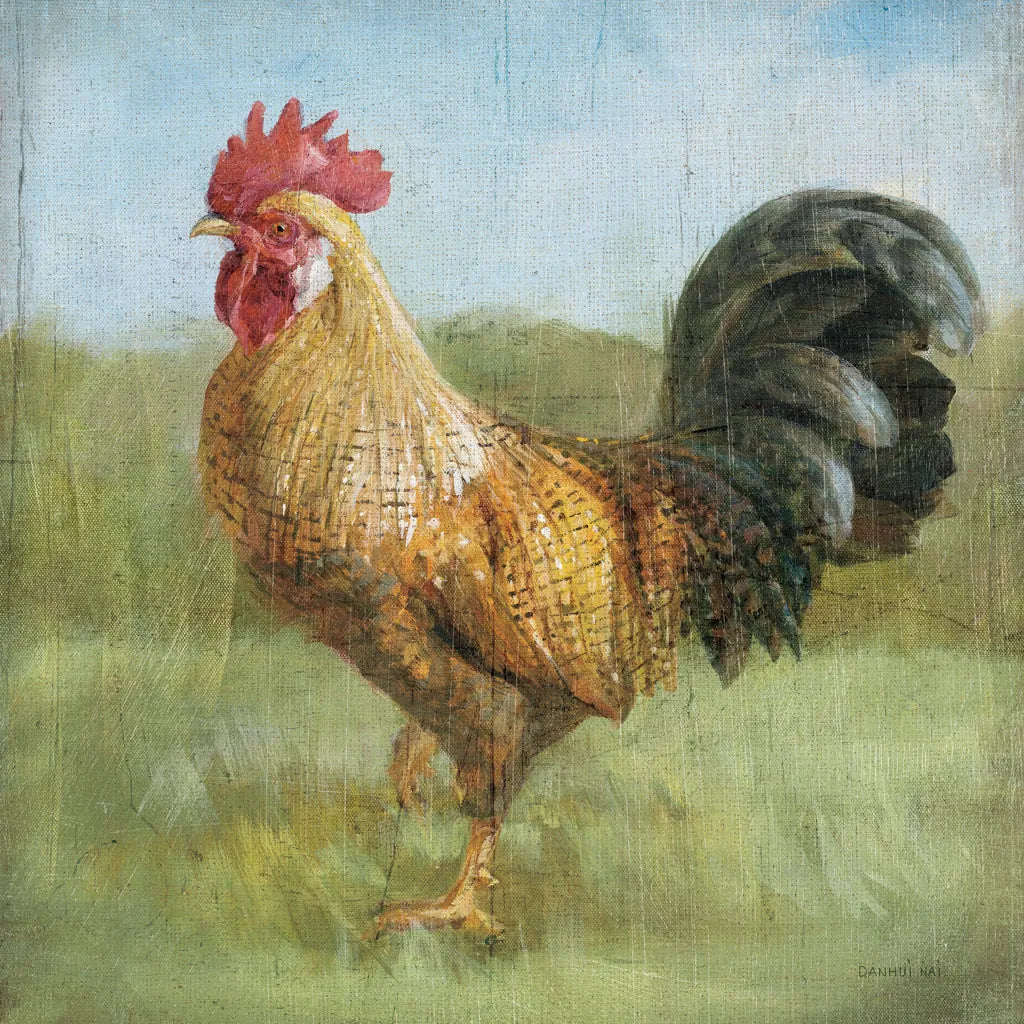 Noble Rooster II Vintage No Border by Danhui Nai. SKU 15647a. Archival Giclee Fine art print for wall decor.