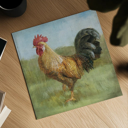 Noble Rooster II Vintage No Border by Danhui Nai. Shown as a detailed flat fine art print, highlighting archival giclee quality. Available as an archival giclee rolled canvas, fine art paper, or poster print. SKU 15647a.