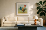 Noble Rooster III by Danhui Nai. Displayed in a glass frame with matte in a clean modern living room. Available as an archival giclee rolled canvas, fine art paper, or poster print. SKU 18225a.