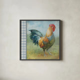 Noble Rooster III Vintage by Danhui Nai. Shown in a sleek black glass frame for a contemporary gallery look. Available as an archival giclee rolled canvas, fine art paper, or poster print. SKU 19111a.