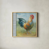 Noble Rooster III Vintage by Danhui Nai. Shown in a natural wood glass frame for a timeless modern aesthetic. Available as an archival giclee rolled canvas, fine art paper, or poster print. SKU 19111a.