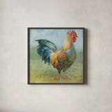 Noble Rooster III Vintage No Border by Danhui Nai. Shown in a sleek black glass frame for a contemporary gallery look. Available as an archival giclee rolled canvas, fine art paper, or poster print. SKU 15648a.