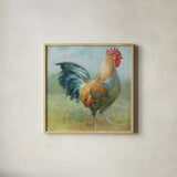 Noble Rooster III Vintage No Border by Danhui Nai. Shown in a natural wood glass frame for a timeless modern aesthetic. Available as an archival giclee rolled canvas, fine art paper, or poster print. SKU 15648a.