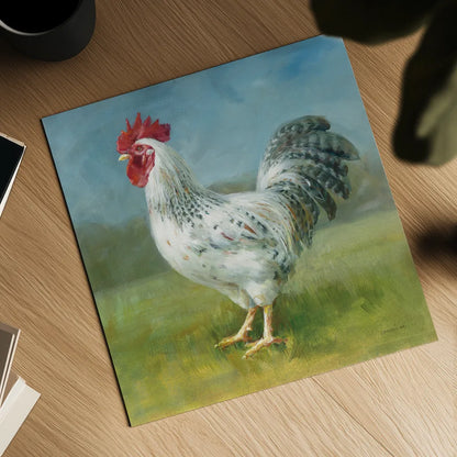 Noble Rooster IV by Danhui Nai. Shown as a detailed flat fine art print, highlighting archival giclee quality. Available as an archival giclee rolled canvas, fine art paper, or poster print. SKU 18226a.