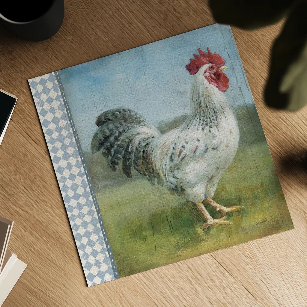 Noble Rooster IV Vintage by Danhui Nai. Shown as a detailed flat fine art print, highlighting archival giclee quality. Available as an archival giclee rolled canvas, fine art paper, or poster print. SKU 19112a.