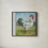 Noble Rooster IV Vintage by Danhui Nai. Shown in a sleek black glass frame for a contemporary gallery look. Available as an archival giclee rolled canvas, fine art paper, or poster print. SKU 19112a.