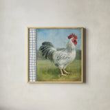 Noble Rooster IV Vintage by Danhui Nai. Shown in a natural wood glass frame for a timeless modern aesthetic. Available as an archival giclee rolled canvas, fine art paper, or poster print. SKU 19112a.