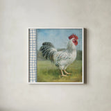 Noble Rooster IV Vintage by Danhui Nai. Shown in a crisp white glass frame for a clean and minimalist style. Available as an archival giclee rolled canvas, fine art paper, or poster print. SKU 19112a.