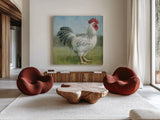 Noble Rooster IV Vintage No Border by Danhui Nai. Shown as extra-large giant wall art in a modern living room. Available as an archival giclee rolled canvas, fine art paper, or poster print. SKU 15649a.