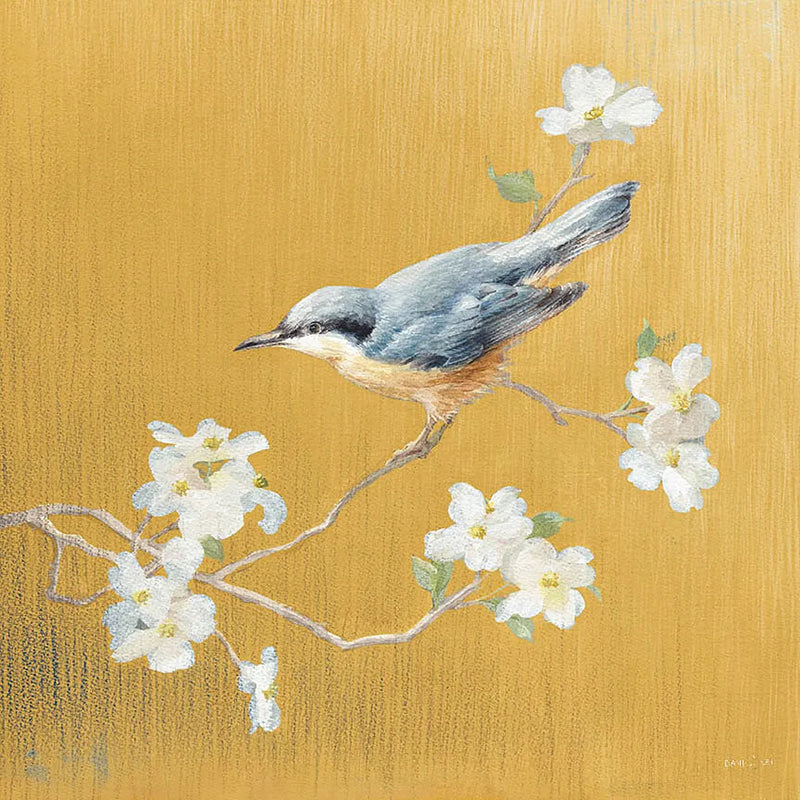 Nuthatch on Gold by Danhui Nai. SKU 24629a. Archival Giclee Fine art print for wall decor.