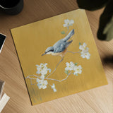 Nuthatch on Gold by Danhui Nai. Shown as a detailed flat fine art print, highlighting archival giclee quality. Available as an archival giclee rolled canvas, fine art paper, or poster print. SKU 24629a.