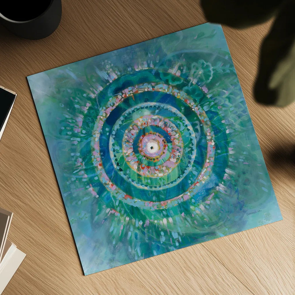 Ocean Mandala by Danhui Nai. Shown as a detailed flat fine art print, highlighting archival giclee quality. Available as an archival giclee rolled canvas, fine art paper, or poster print. SKU 70573a.