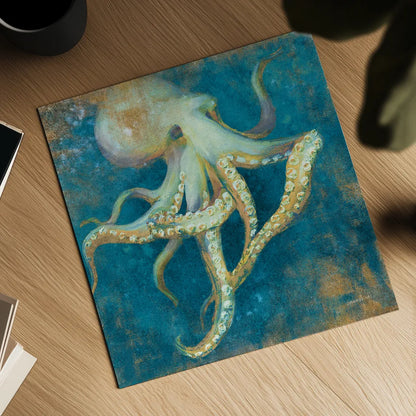 Ocean Octopus by Danhui Nai. Shown as a detailed flat fine art print, highlighting archival giclee quality. Available as an archival giclee rolled canvas, fine art paper, or poster print. SKU 73806a.