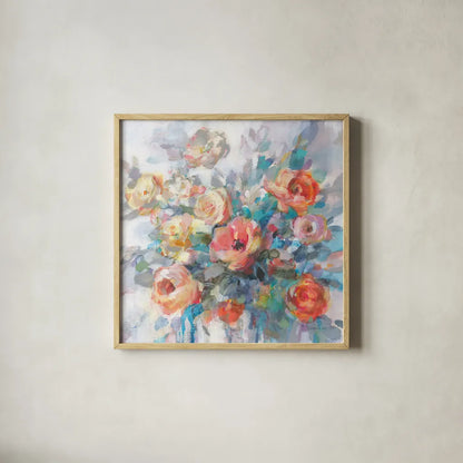 Ode to Spring by Danhui Nai. Shown in a natural wood glass frame for a timeless modern aesthetic. Available as an archival giclee rolled canvas, fine art paper, or poster print. SKU 69678a.