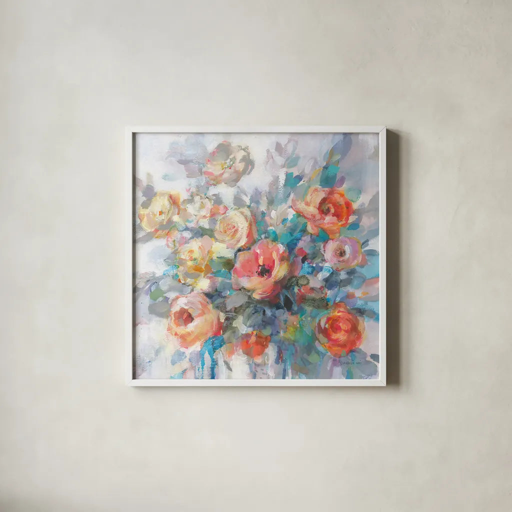 Ode to Spring by Danhui Nai. Shown in a crisp white glass frame for a clean and minimalist style. Available as an archival giclee rolled canvas, fine art paper, or poster print. SKU 69678a.