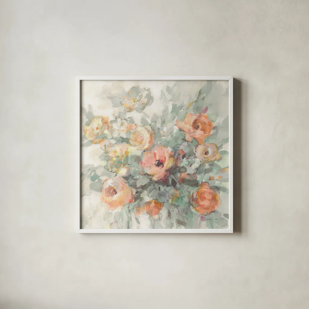Ode to Spring Sage by Danhui Nai. Shown in a crisp white glass frame for a clean and minimalist style. Available as an archival giclee rolled canvas, fine art paper, or poster print. SKU 70717a.