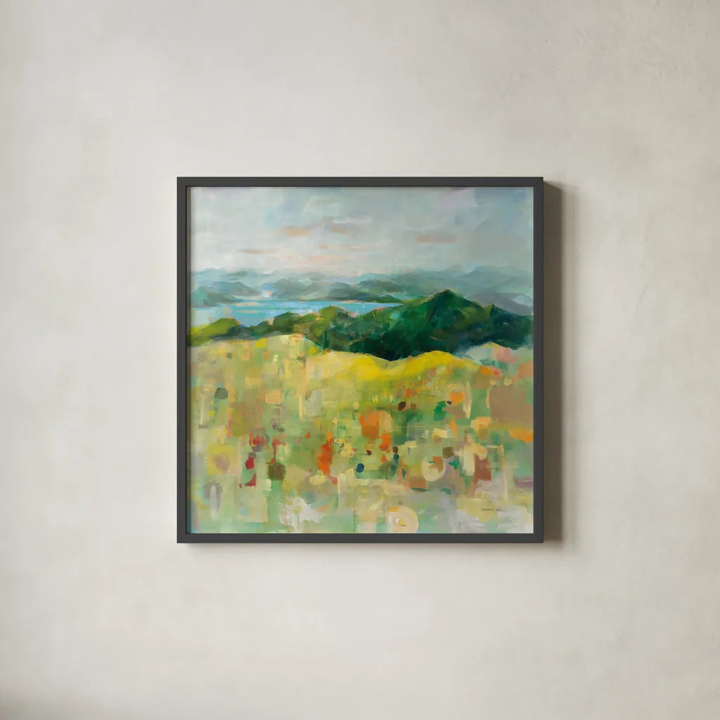 On the Headland by Danhui Nai. Shown in a sleek black glass frame for a contemporary gallery look. Available as an archival giclee rolled canvas, fine art paper, or poster print. SKU 72020a.