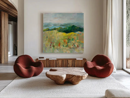 On the Headland by Danhui Nai. Shown as extra-large giant wall art in a modern living room. Available as an archival giclee rolled canvas, fine art paper, or poster print. SKU 72020a.