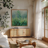 On the Trail by Danhui Nai. Shown in a natural wood frame in a cozy modern living room. Available as an archival giclee rolled canvas, fine art paper, or poster print. SKU 57255a.