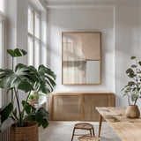 Overlay I by Danhui Nai. shown as a print in a natural wood frame in a dining room. Available as a archival giclee rolled canvas, fine art paper, or poster print. SKU 76105h.
