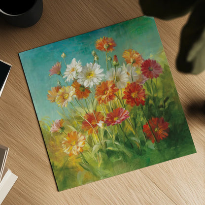 Painted Daisies by Danhui Nai. Shown as a detailed flat fine art print, highlighting archival giclee quality. Available as an archival giclee rolled canvas, fine art paper, or poster print. SKU 5856a.