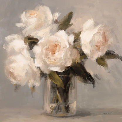 Painterly White Roses by Danhui Nai. SKU 102497a. Archival Giclee Fine art print for wall decor.