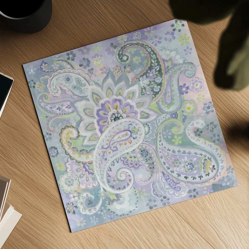 Paisley Dream by Danhui Nai. Shown as a detailed flat fine art print, highlighting archival giclee quality. Available as an archival giclee rolled canvas, fine art paper, or poster print. SKU 50146a.