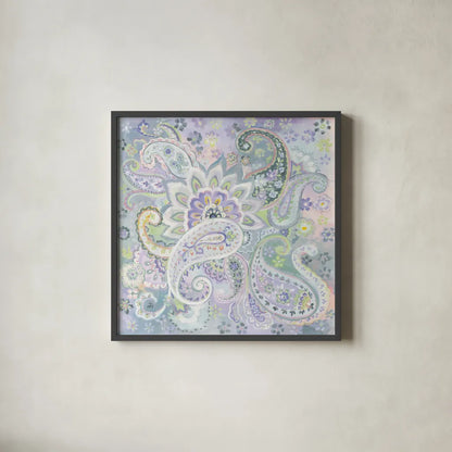 Paisley Dream by Danhui Nai. Shown in a sleek black glass frame for a contemporary gallery look. Available as an archival giclee rolled canvas, fine art paper, or poster print. SKU 50146a.