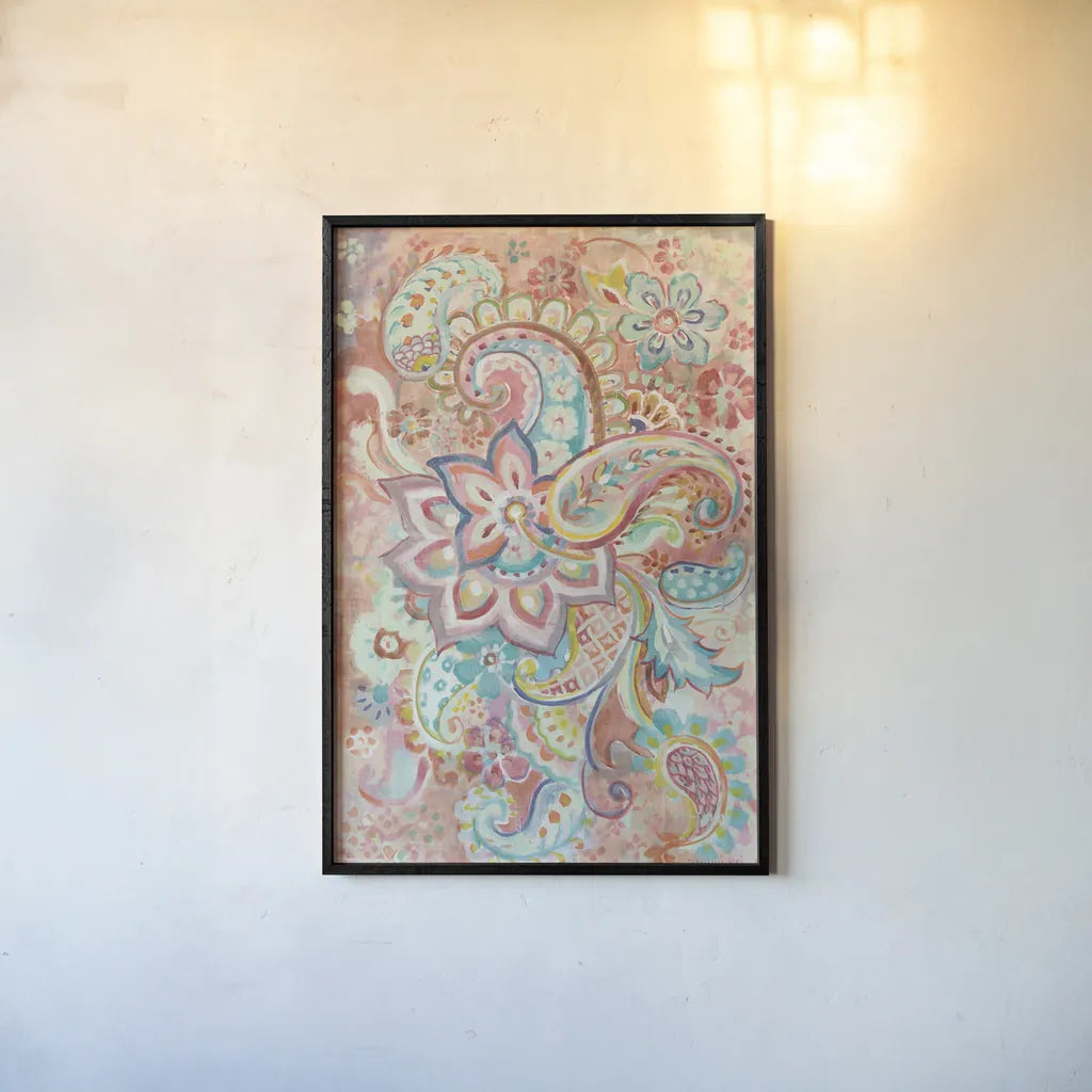 Paisley Galore by Danhui Nai. shown as a paper print in a black flame. Available as a archival giclee rolled canvas, fine art paper, or poster print. SKU 55649h.