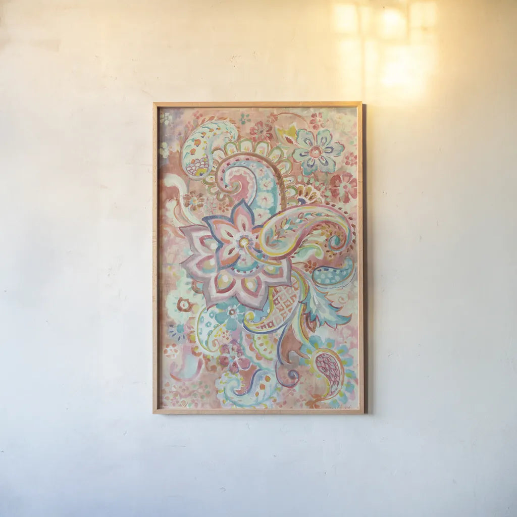Paisley Galore by Danhui Nai. shown as a paper print in a natural frame. Available as a archival giclee rolled canvas, fine art paper, or poster print. SKU 55649h.