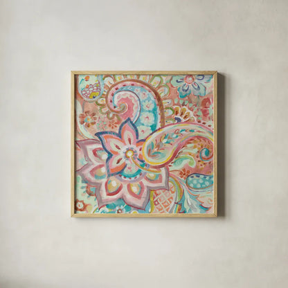 Paisley Galore Crop by Danhui Nai. Shown in a natural wood glass frame for a timeless modern aesthetic. Available as an archival giclee rolled canvas, fine art paper, or poster print. SKU 55649a.