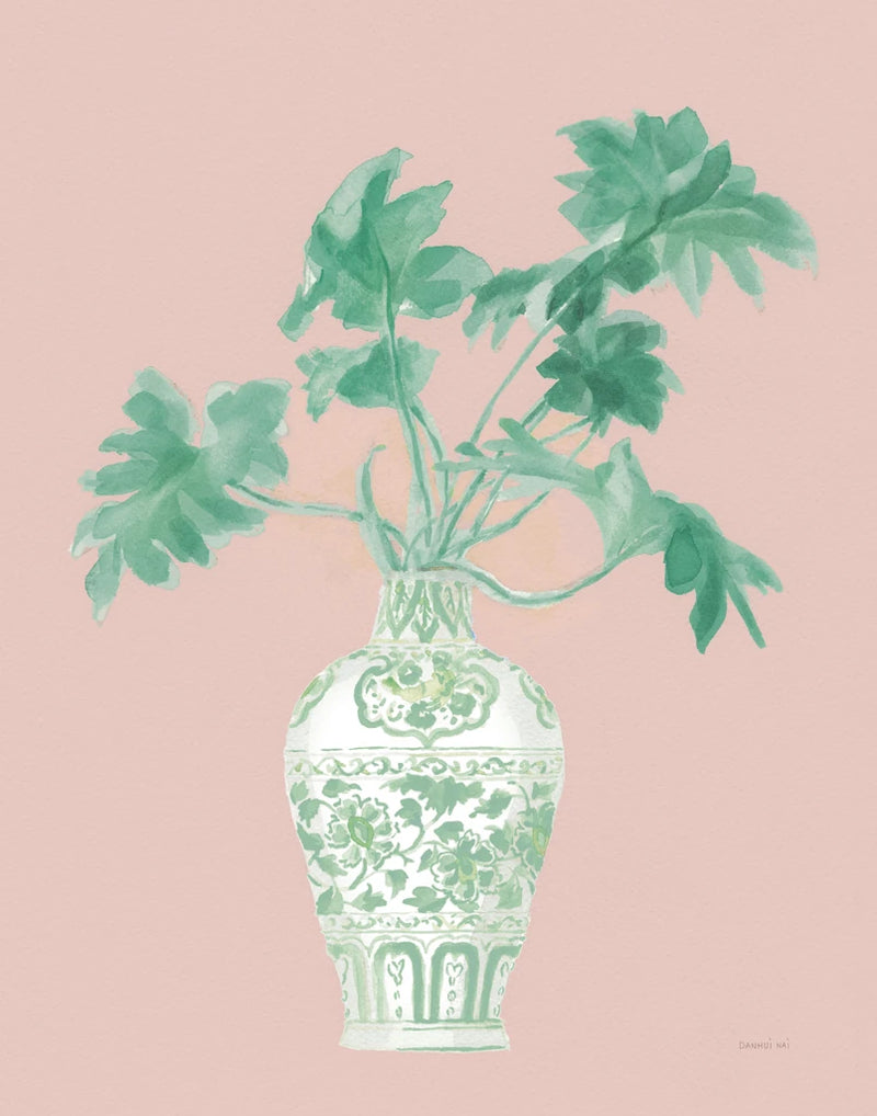 Palm Chinoiserie III Pink Green v2 by Danhui Nai