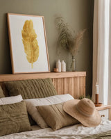 Palms of the Tropics III Gold by Danhui Nai. shown as a paper print in a natural frame. Available as a archival giclee rolled canvas, fine art paper, or poster print. SKU 65138h.