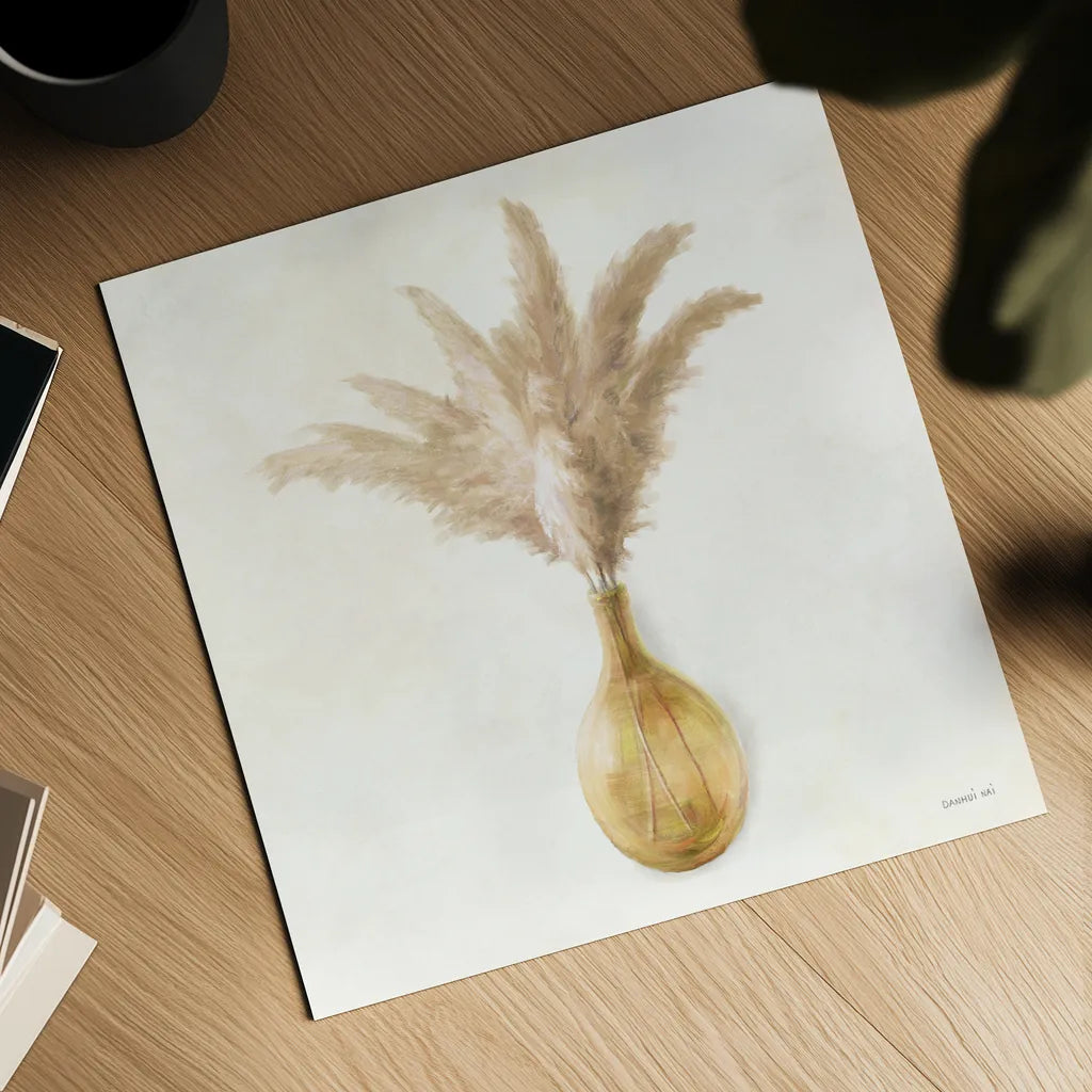 Pampas on Cream by Danhui Nai. Shown as a detailed flat fine art print, highlighting archival giclee quality. Available as an archival giclee rolled canvas, fine art paper, or poster print. SKU 75536a.