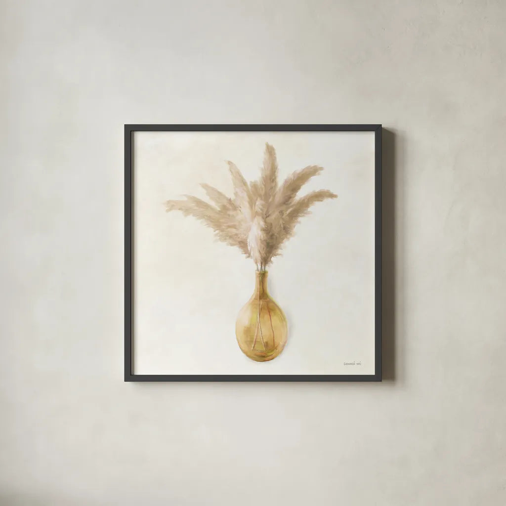Pampas on Cream by Danhui Nai. Shown in a sleek black glass frame for a contemporary gallery look. Available as an archival giclee rolled canvas, fine art paper, or poster print. SKU 75536a.