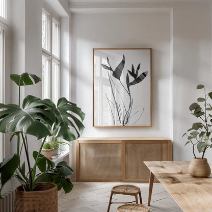 Paradise I by Danhui Nai. shown as a print in a natural wood frame in a dining room. Available as a archival giclee rolled canvas, fine art paper, or poster print. SKU 85193h.