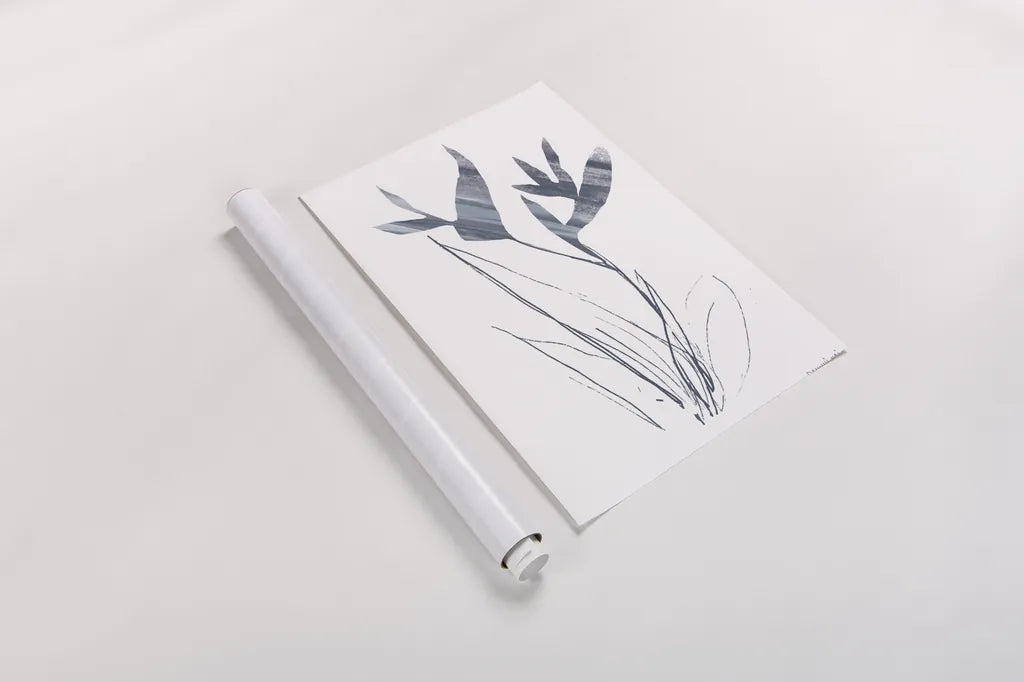 Paradise I Blue by Danhui Nai. shown as a rolled paper print. Available as archival giclee rolled canvas, fine art paper, or poster print. SKU 86256h.