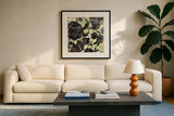 Paris Bloom I by Danhui Nai. Displayed in a glass frame with matte in a clean modern living room. Available as an archival giclee rolled canvas, fine art paper, or poster print. SKU 10498a.