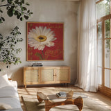 Paris Blossom I by Danhui Nai. Shown in a natural wood frame in a cozy modern living room. Available as an archival giclee rolled canvas, fine art paper, or poster print. SKU 1401a.