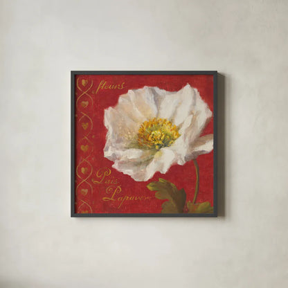 Paris Blossom II by Danhui Nai. Shown in a sleek black glass frame for a contemporary gallery look. Available as an archival giclee rolled canvas, fine art paper, or poster print. SKU 1402a.