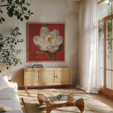 Paris Blossom III by Danhui Nai. Shown in a natural wood frame in a cozy modern living room. Available as an archival giclee rolled canvas, fine art paper, or poster print. SKU 1403a.