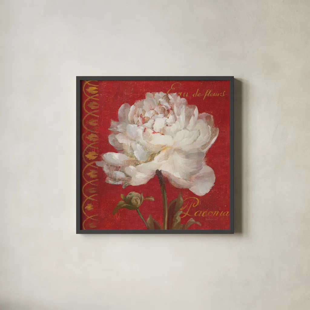 Paris Blossom IV by Danhui Nai. Shown in a sleek black glass frame for a contemporary gallery look. Available as an archival giclee rolled canvas, fine art paper, or poster print. SKU 1404a.