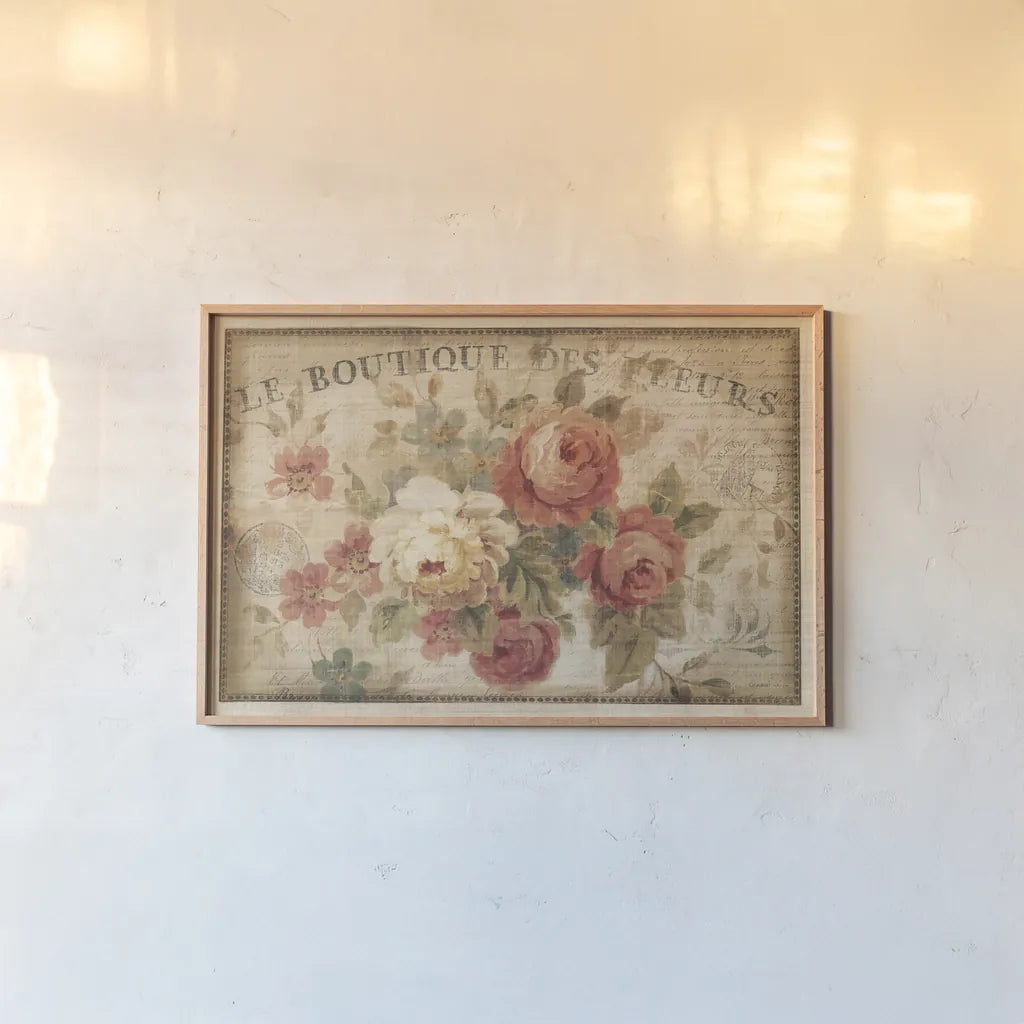 Parisian Flowers III by Danhui Nai. shown as a paper print in a natural frame. Available as a archival giclee rolled canvas, fine art paper, or poster print. SKU 13720i.