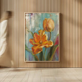 Parrot Tulips I by Danhui Nai. shown as over sized large wall art. Available as an archival giclee rolled canvas, fine art paper, or poster print. SKU 19285h.