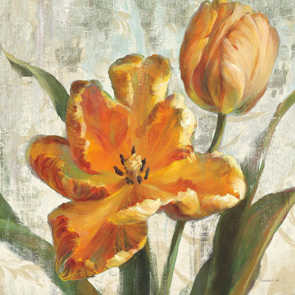 Parrot Tulips I on Ivory by Danhui Nai. SKU 21259a. Archival Giclee Fine art print for wall decor.