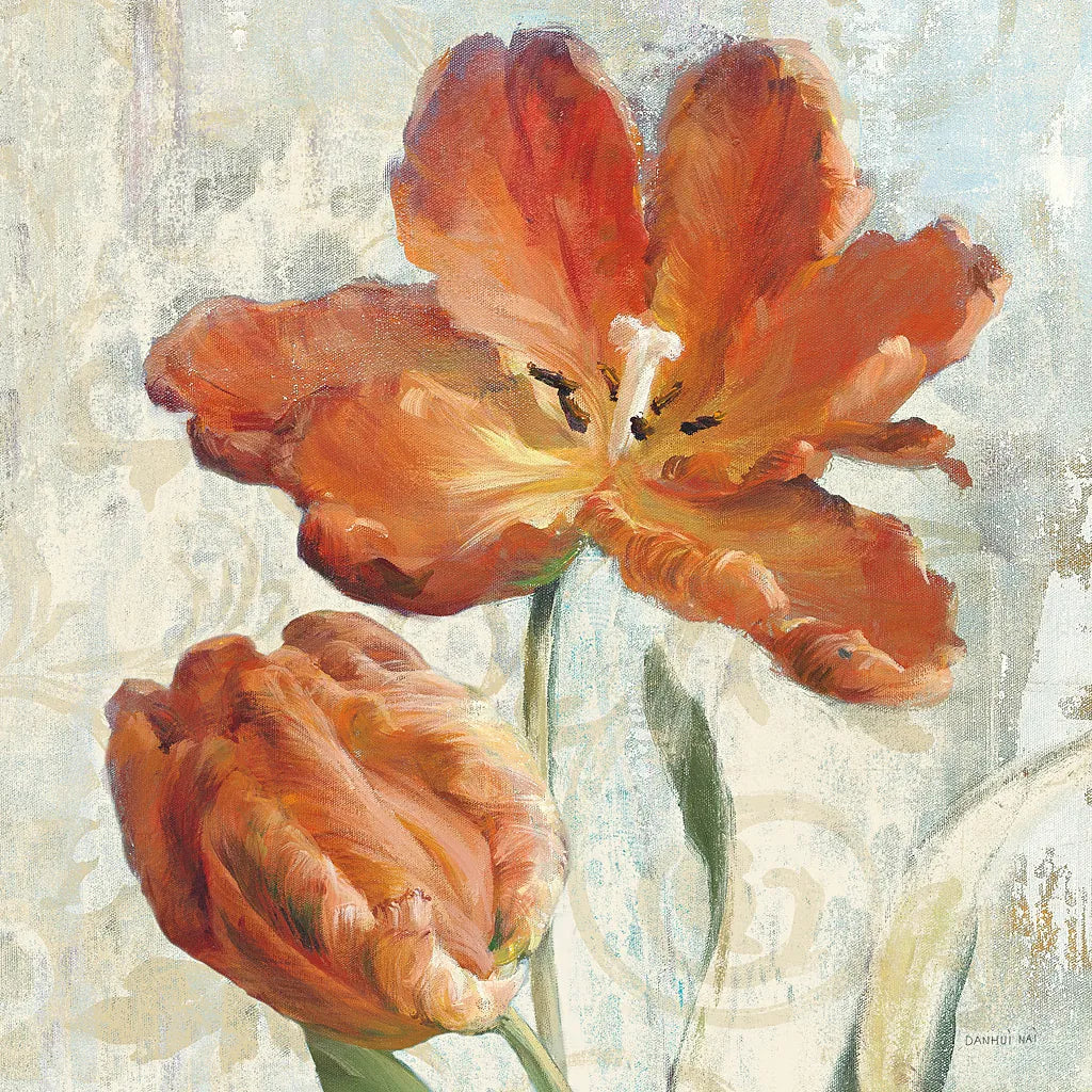 Parrot Tulips II  on Ivory by Danhui Nai. SKU 21260a. Archival Giclee Fine art print for wall decor.