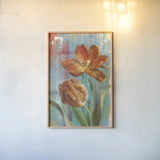 Parrot Tulips II by Danhui Nai. shown as a paper print in a natural frame. Available as a archival giclee rolled canvas, fine art paper, or poster print. SKU 19286h.