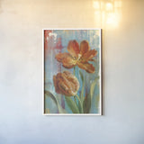 Parrot Tulips II by Danhui Nai. shown as a paper print in a white frame. Available as a archival giclee rolled canvas, fine art paper, or poster print. SKU 19286h.