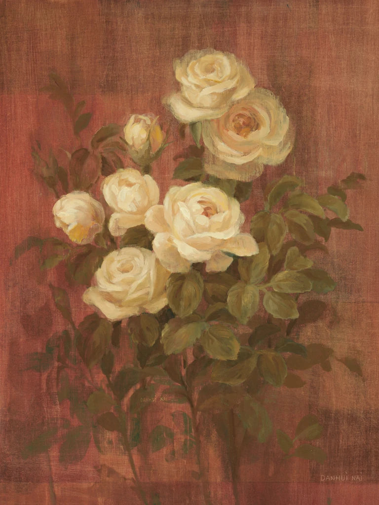 Peach Roses on Red I by Danhui Nai