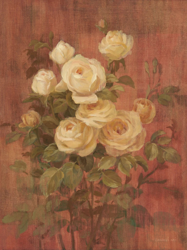 Peach Roses on Red II by Danhui Nai